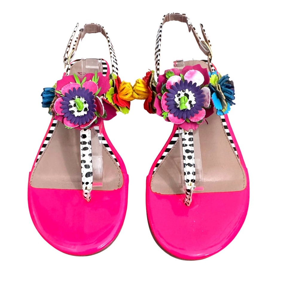 Betsey Johnson BK-Angie Sandals Size 2 Flowers Hot Pink Whimsical Summer Party